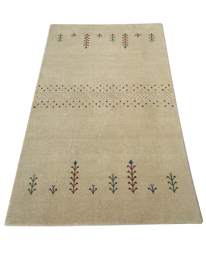 Gabbeh Teppich 100% Wolle Beige Orientteppich Handgewebt  Elfenbein Brücke AC3 - Bild 4 von 4