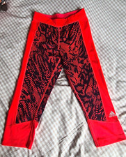 Brand New Adidas coral red and black 3/4 leggings Size XS