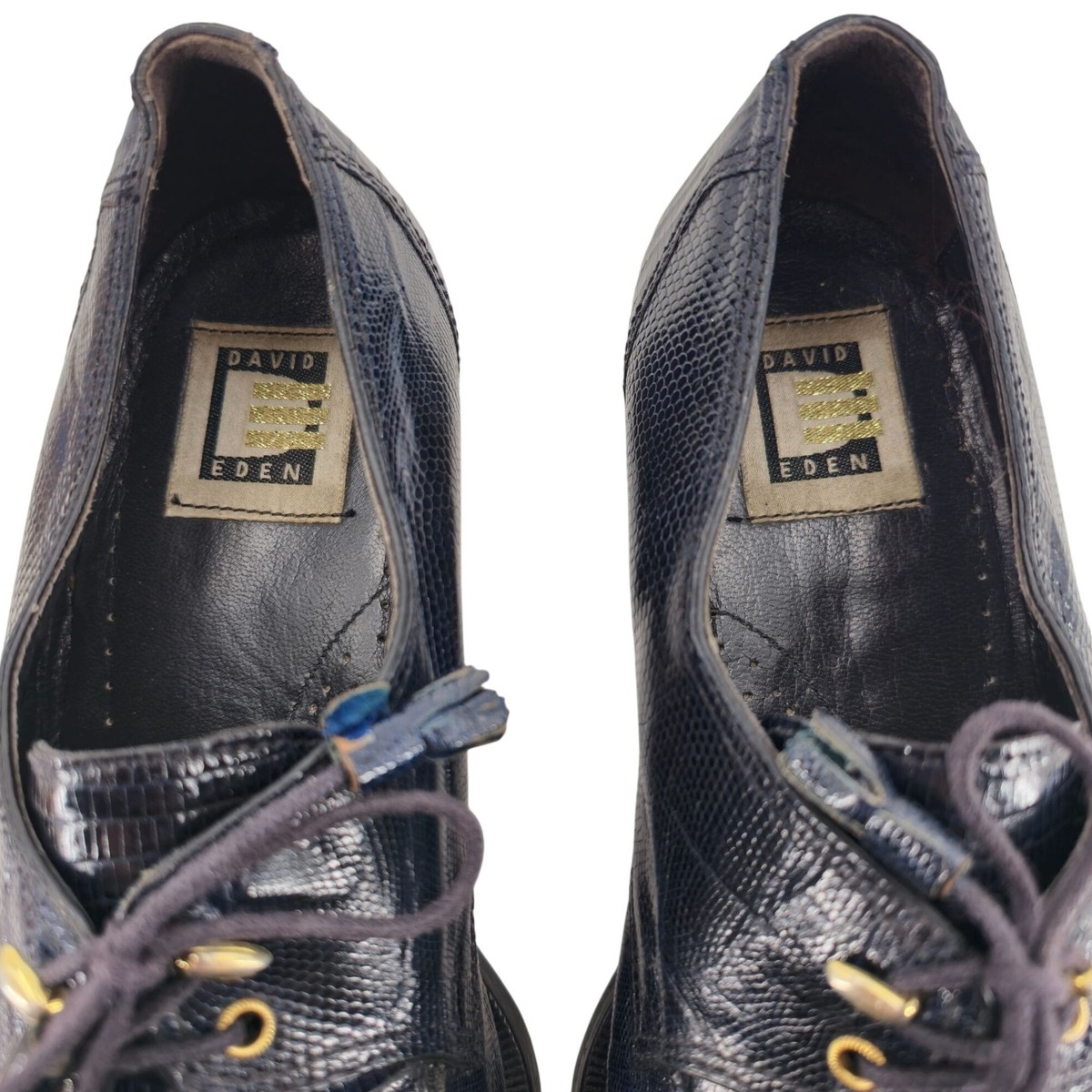 Vintage David Eden Exotic Teju Lizard Navy Blue Dress Shoes 