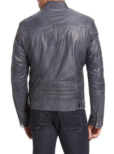 Chaqueta de cuero para hombre al aire libre motocicleta cuello alto calce ajustado informal chaqueta de motociclista - Imagen 2 de 4