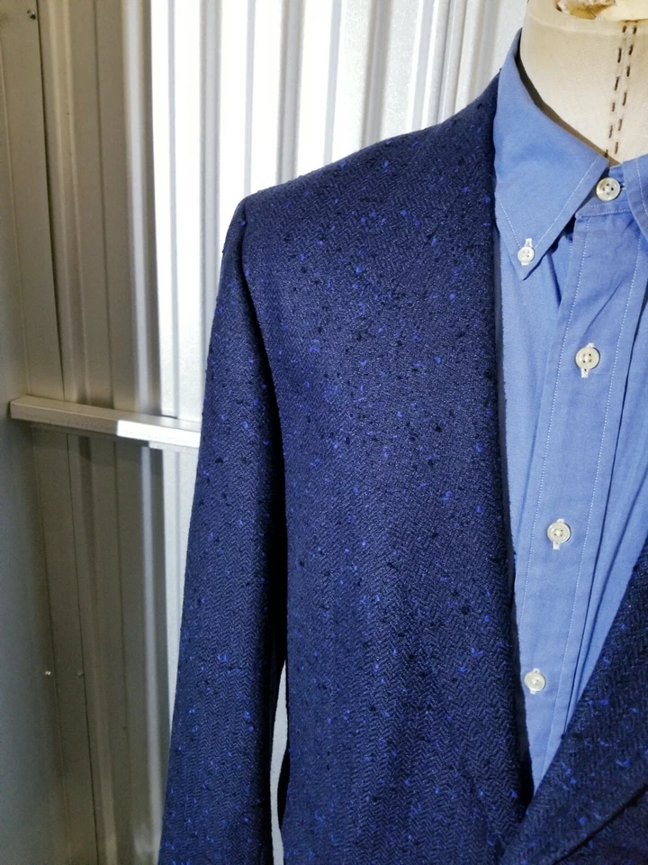 40R Vintage Ted Lapidus FRANCE Nubby Tweed Sport Coat blazer Blue black donegal - Image 3 of 4