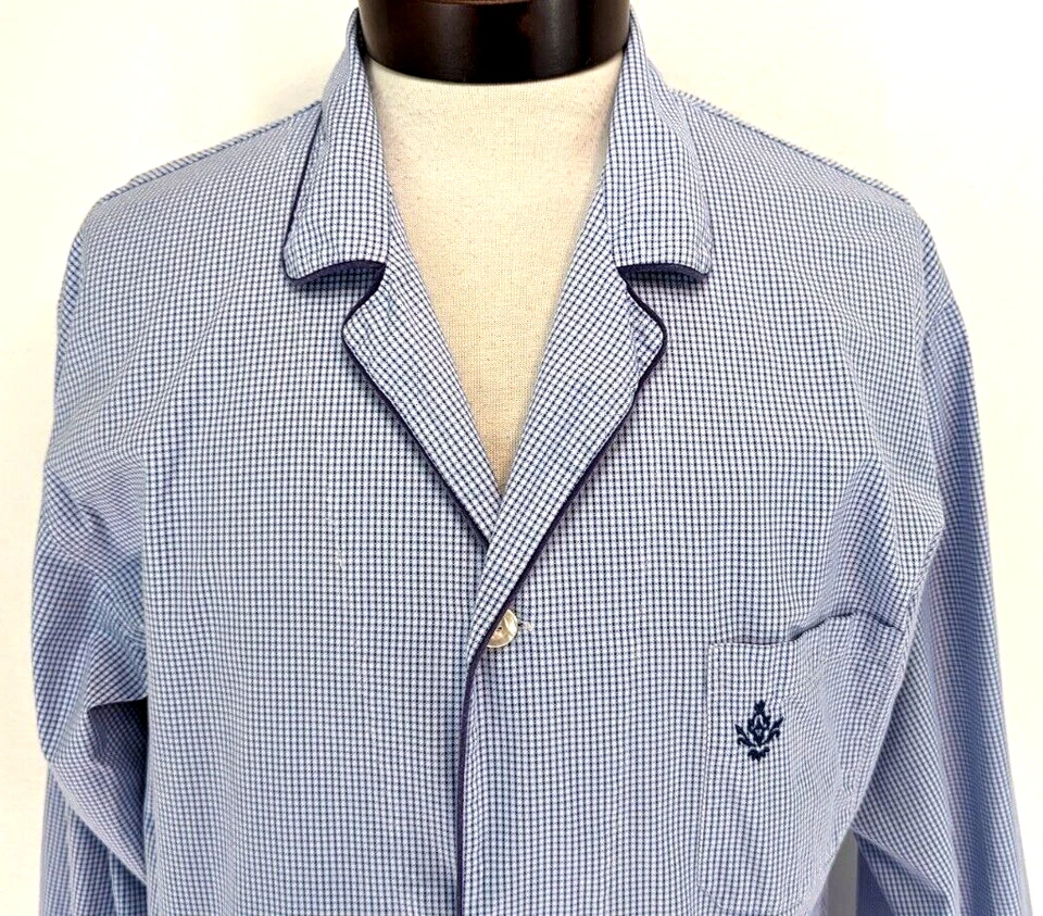 Camisa de Noche Pijama Edmond FRETTE Hecha en Italia Para Hombre L/S Se Ajusta a M Azul Cuadros Usada en Excelente Condición * Foto 3 de 4