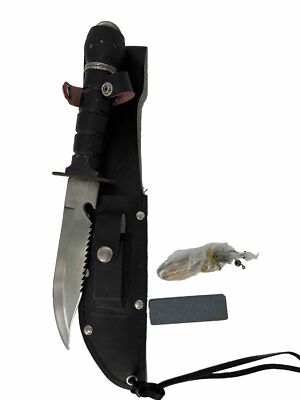 Stainless Steel Serrated Survival Knife w/ Compass & Sharpening Stone Fire Kit