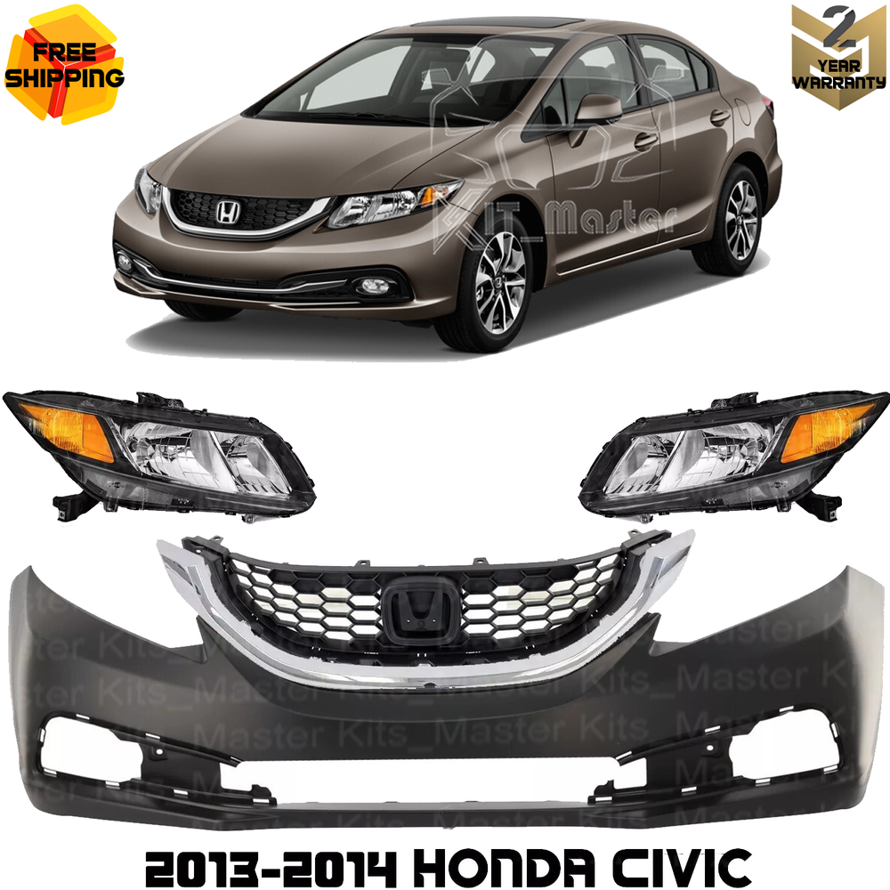 2013-2014 Honda Civic Sedan Front Bumper Cover & Headlight Assembly