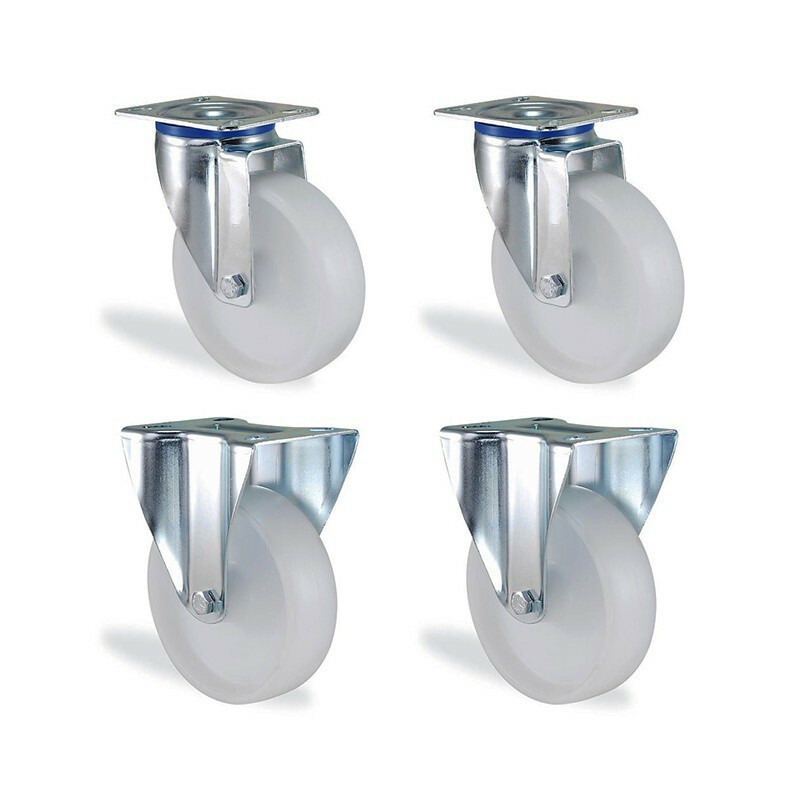 Roulettes charge 450kg polypropylène blanc 100mm pour forte charge