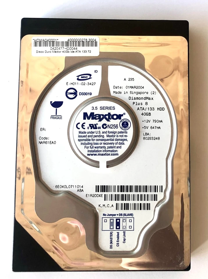 Disco Duro Maxtor 40GB NAR61EA0 IDE 3,5" DiamondMax Plus 8 - Imagen 1 de 1