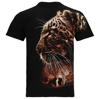 T-Shirt Jaguar Leopard - Damen Herren Raubkatzen Shirt - Schwarz