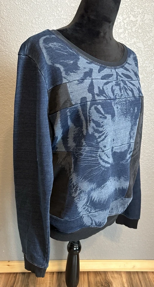 Sudadera Diesel Cabeza de León Gráfica Azul Para Mujer Grande Pullover Cuello Redondo Logo Foto 3 de 4