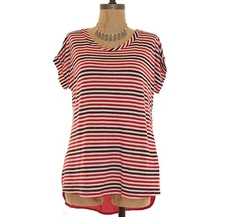 Pleione Nordstrom Top XS Mixed Media Blouse Striped Red Multi Office NEW B76