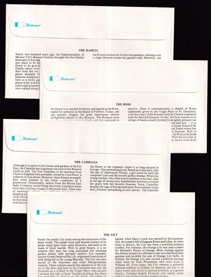 1981 Rose Camellia Dahlia Lily Sc 1876 to 1879 set of 4 premium Fleetwood cachet - Image 3 of 3
