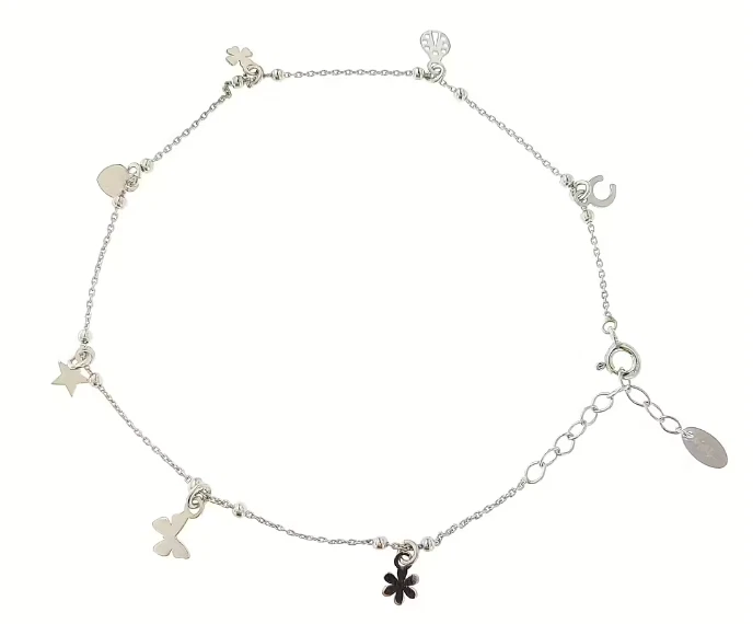 Cavigliera Amen Argento 925 Pendenti Coccinella Farfalla Fiore Cuore CAVFOB - Immagine 2 di 2