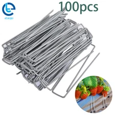100 Pack 11 Gauge 6" Landscape Staples Garden Stakes Galvanized Sod Staples