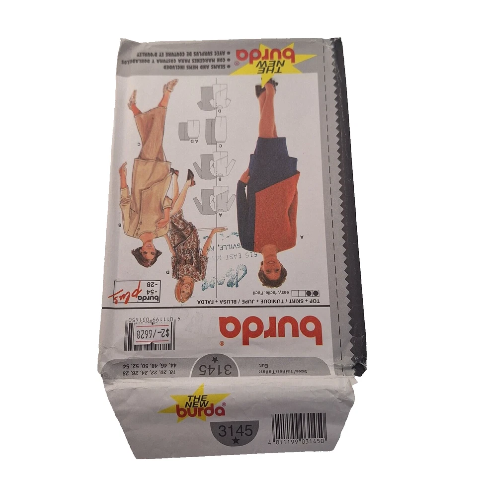 Burda 3145 A Symmetric Top T Shirt Straight Skirt Ladies Sz 18-28 Pattern UC FF - Image 3 of 4