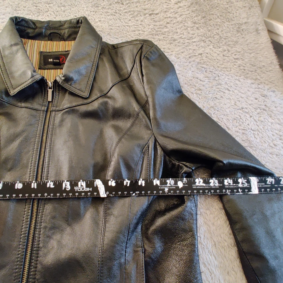 Chaqueta de cuero vintage Studio Y para mujer XXL negra para motociclista años 90 abrigo Y2k Foto 4 de 4