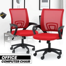 2Pcs Adjustable Height Swivel Computer Home Office Ergonomic Desk Mesh Chair Red