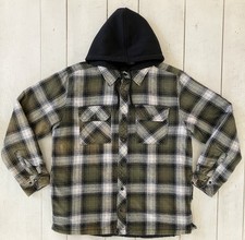 Vintage Boston Traders Quilted Lined Plaid Flannel Hoodie Shacket Jacket M Green