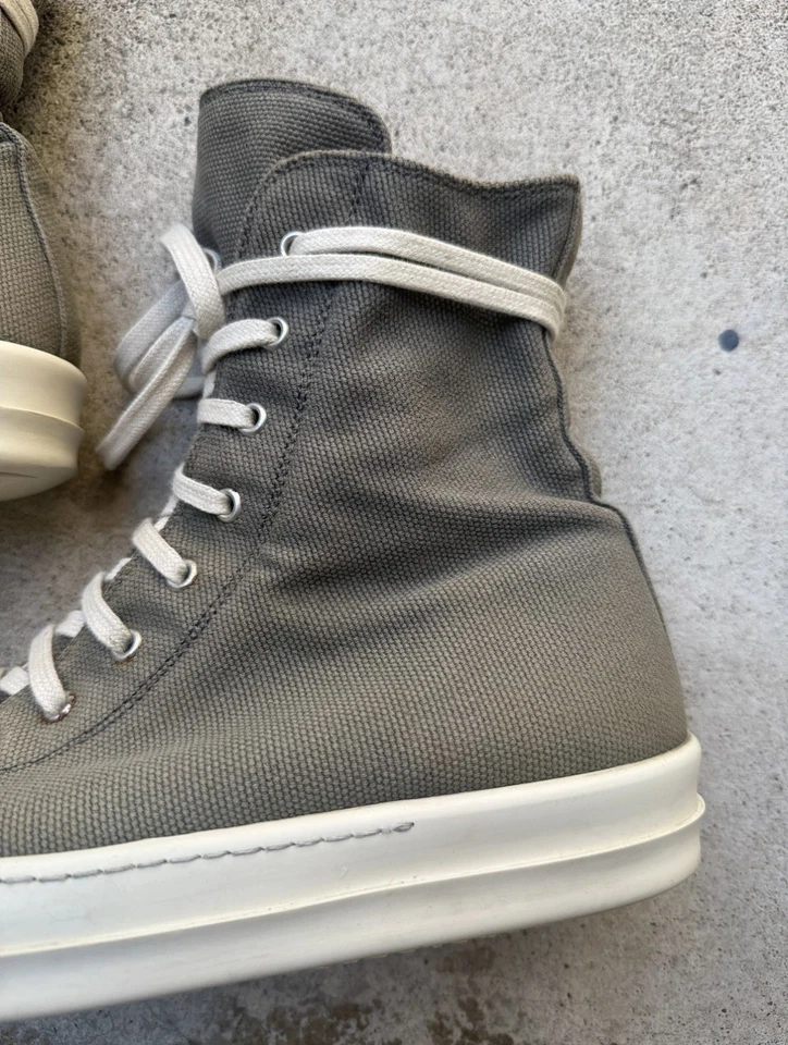 Rick Owens DRKSHDW Ramones Hi Top Sneaker Army Green Olive Grey Gray Canvas 42 - Image 2 of 4
