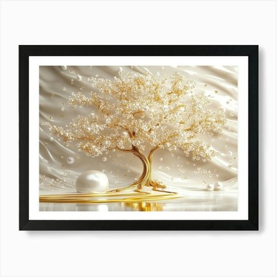 3D Golden Tree and Pearl Kunstdruck gerahmt Wandbild Poster Leinwanddruck Bild
