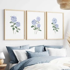JarThenaAMCS 3Pcs Hydrangea Floral Wall Art Prints 