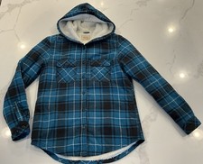 Boston Trader Hoodie Jacket Womens Plaid Flannel Shirt Shacket Fleece Lined Sz S