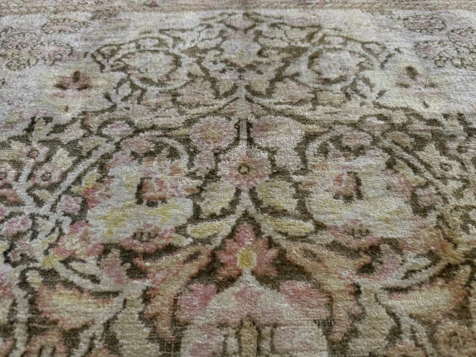 ALFOMBRA DE SEDA ANTIGUA 4x6 oriental rosa marrón hecha a mano DE COLECCIÓN ANUDADA A MANO bellas artes Foto 4 de 4