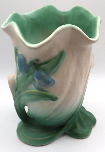 Weller Bluebells Vase 6" Vintage (1930s) Green/Cream Marked