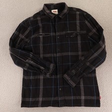 Levis Shirt Mens M Black Plaid Check Cotton Pockets flannel