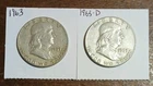 2 Franklin 1/2 Dollars 1963 (P) & 1963-D 90% Silver Constitutional Junk $1 FV