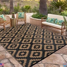 GarveeHome 9x12 Waterproof Reversible Outdoor Rug - Modern Geometric, Portable