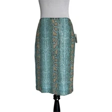 Per Se Sequin Snake Print Straight Skirt Womens Size 4 Green Statement Piece NEW