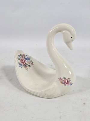 Swan Figurine White Porcelain Pink Rose Spray U.S.A Vintage Athena Towel holder