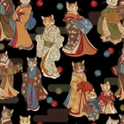 Feline Drive Fabric TOKYO FUR-TALES Ginza Whiskers Cats Black - Sold by the Yard