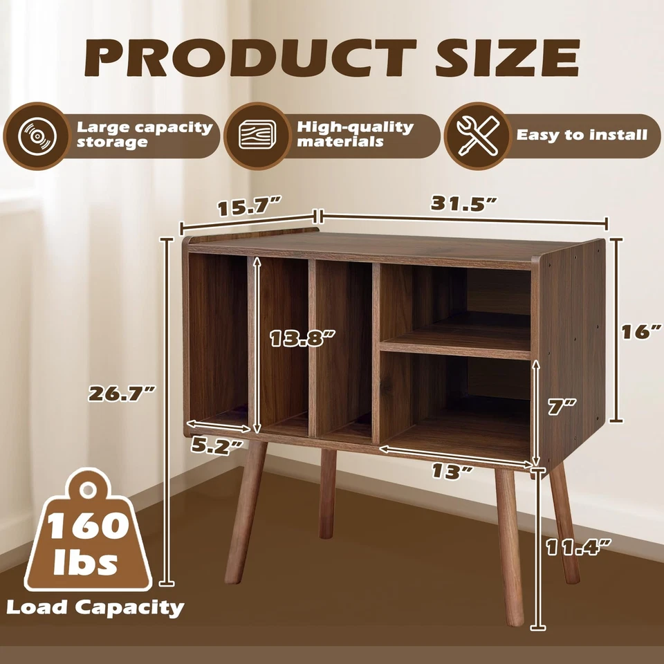 Soporte para tocadiscos con almacenamiento de vinilo, mesa para tocadiscos de madera con 5 cabinas... Foto 3 de 4