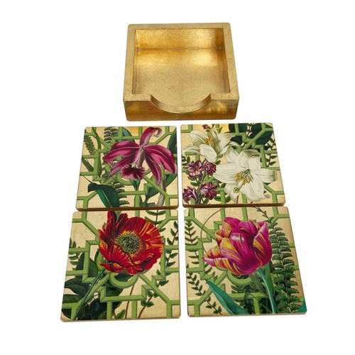 CASPARI© Gallery Collection Coasters in Gold Holder - Brand New w/ Tags
