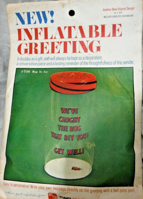 Vintage Two Plus Three Greetings Inflatable Greeting Bug in a Jar Get Well NOS