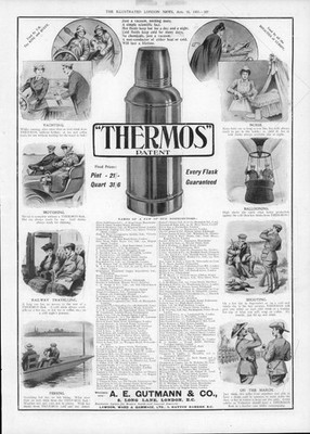 Antiker WERBEDRUCK von 1907 - THERMOS Flachmann Pint Quart Größe (12)