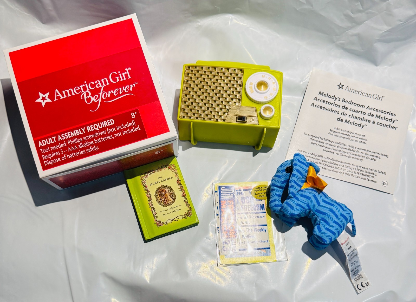 American Girl Melody's Accessories Working Radio Elephant Book Doll House Size