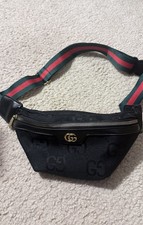 Gucci Black GG Logo Belt Bag Fanny Pack Green-Red Web Strap Zip Adjustable