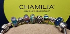 CHAMILIA 0925 Silver Bracelet 8.5 Inches with 9 GENUINE 0925 Bead Charms