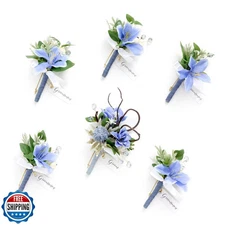 Ling's Moment Boutonniere for Men, 6pcs Groom Groomsmen Boutonnieres Blue