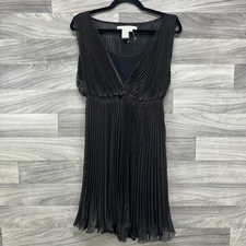 Studio M Dress Women Large Black Chiffon Pleated Ruffle Surplice Neck Sleeveless