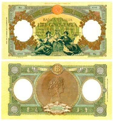 u Reproduction Note Italy 5000 Lire 1947-1963 Pick #85    3160R