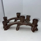 2 ~ Vintage Frankoma Pottery #306 Triple Light Candle Holders Plainsman Brown