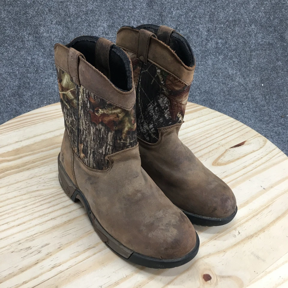 Botas Rocky Para Hombres 6 Wellington Camufladas Cuero Marrón Occidental Pull On Punta Redonda Bloque Foto 3 de 4