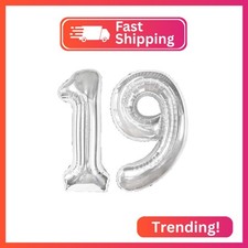 40 Inch Silver Number 19 Balloons Foil Digital Helium Number Balloons