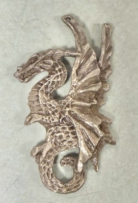 Vintage pewter dragon ornament / pendant / charm; ~ 3 inches tall cast metal