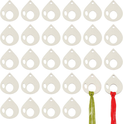 100 Pcs Wooden Thread Drops, 1.69 X 1.96 Inch Teardrop Cross Stitch Bobbins