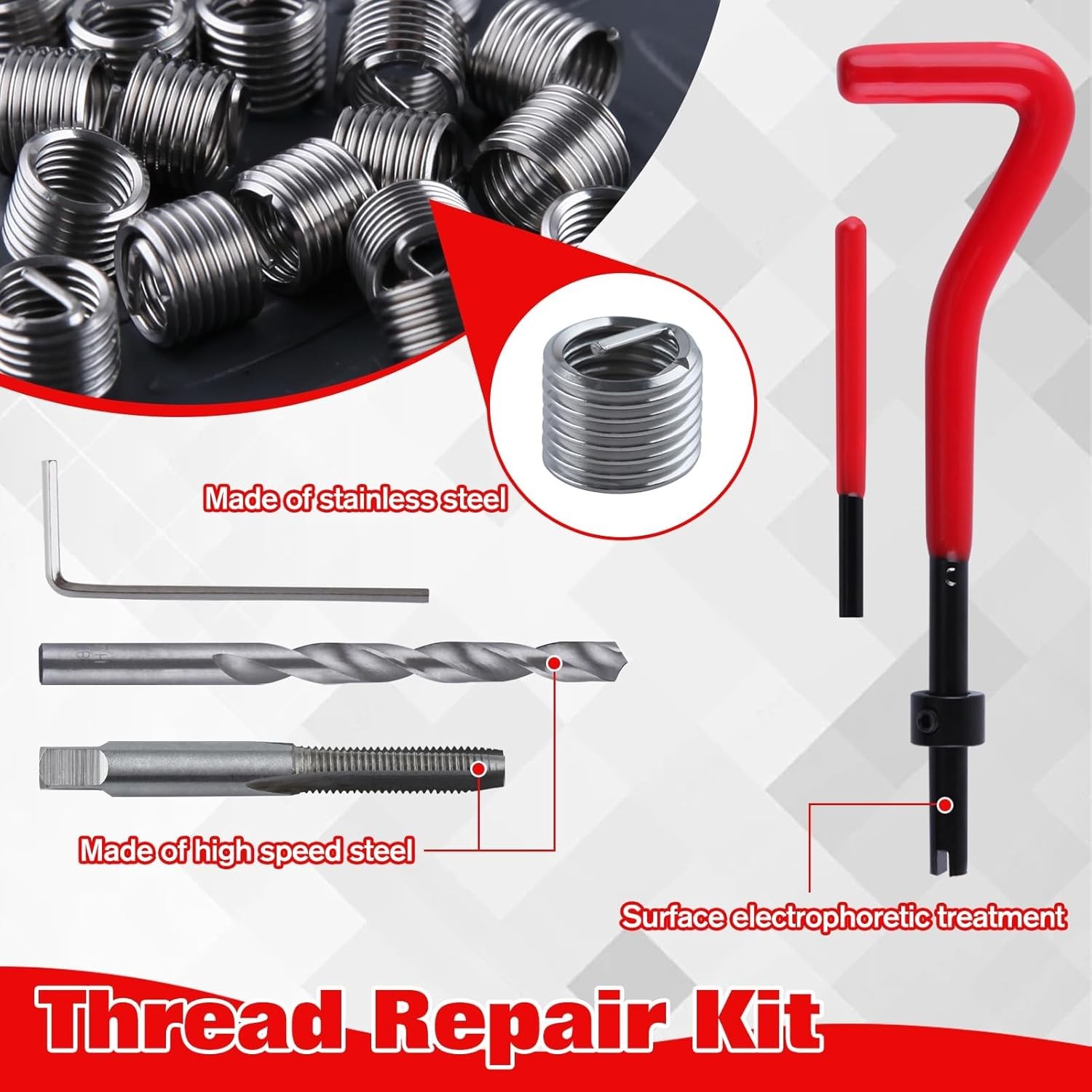 30 Piece Helicoil Thread Repair Kit, Metric Repair Kit with HSS M8 x 1.25mm