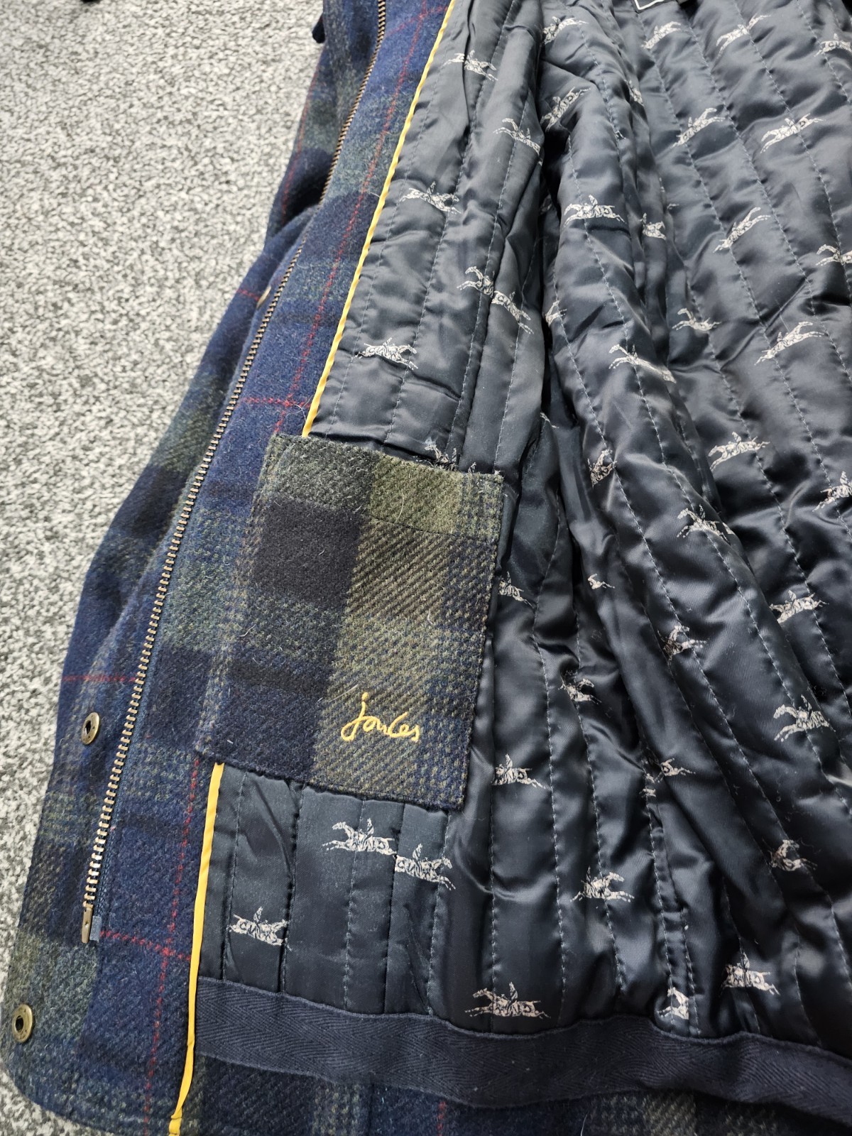 Joules Tweed Field Coat Women's UK 10 Blue & Green Tartan Check Jacket Wool