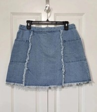 Umgee Denim Skirt Size Small Light Wash Fringe Frayed Pockets
